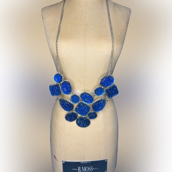 Blue rhinestone statement retro vintage necklace - Picture 1 of 4